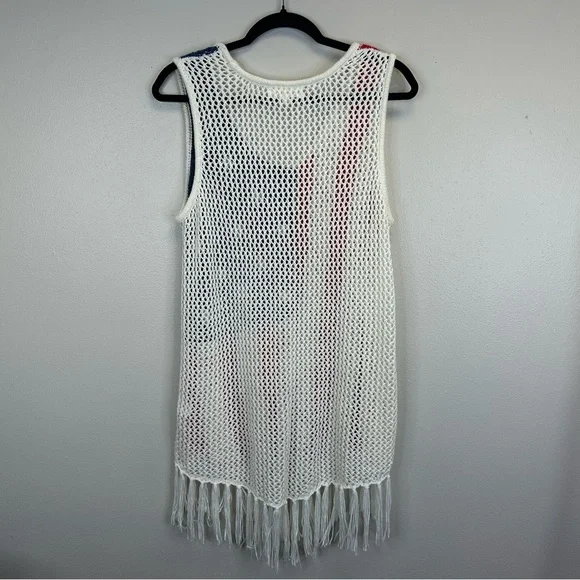 Cloud Chaser 1X Womens Knit American Flag Fringe Tank Top USA Summer Patriotic - Picture 6 of 9
